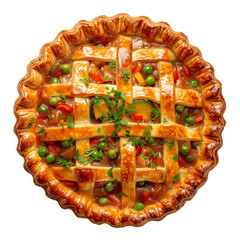 Wall Mural - Top view of round pie with vegetables isolated on transparent background.