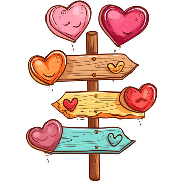 Love heart wooden sign boards mockup sticker style transparent background - Ai Generated