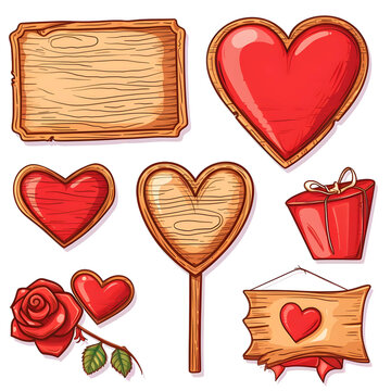 Love heart wooden sign boards mockup sticker style transparent background - Ai Generated