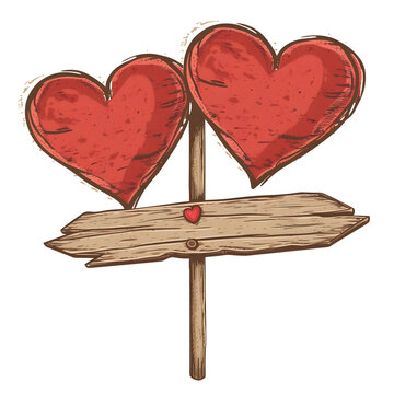 Love heart wooden sign boards mockup sticker style transparent background - Ai Generated