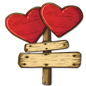 Love heart wooden sign boards mockup sticker style transparent background - Ai Generated