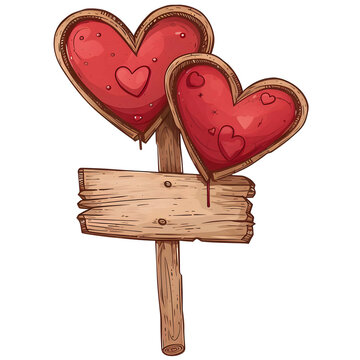 Love heart wooden sign boards mockup sticker style transparent background - Ai Generated