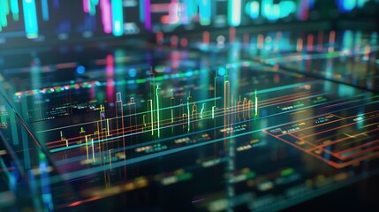 Poster - Forex graph hologram on table with computer background. Multi exposure. Concept of financial markets. : Generative AI