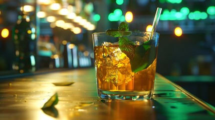 Aufkleber - ice tea and summer bar at night : Generative AI