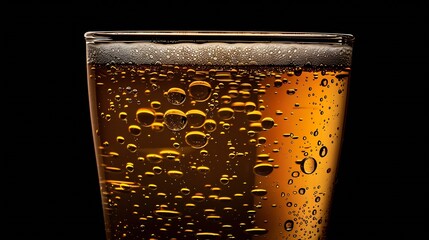 Poster - Beer Cold Craft light Beer in a glass with water drops Pint of Beer close up isolated on black color background Border design : Generative AI