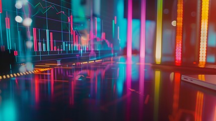 Poster - Forex graph hologram on table with computer background. Multi exposure. Concept of financial markets. : Generative AI