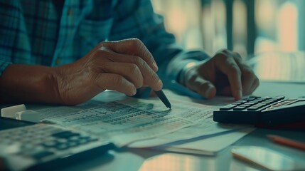 Fototapete - Businessmen are calculating income-expenditure and analyzing real estate investment data, Accounting Financial and tax systems concept. : Generative AI
