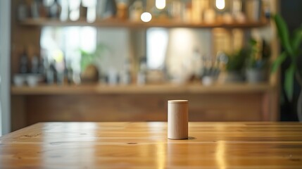 Wall Mural - Wood table in blurry background of modern restaurant room or coffee shop with empty copy space on the table for product display mockup Interior restaurant counter design concept : Generative AI