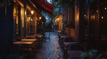 Night View Of Cozy Street With Tables Of Cafe In Paris France Architecture And Landmarks Of Paris Postcard Of Paris : Generative AI