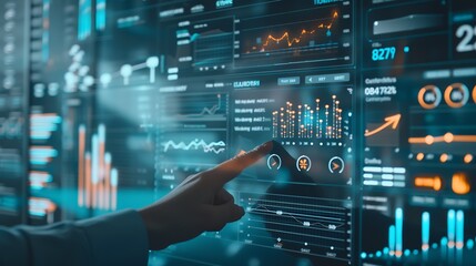 Aufkleber - Business finance data analytics graph.Financial management technology.Advisor using KPI Dashboard on virtual screen. : Generative AI