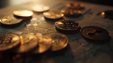 Poster - Business diagram on financial report with coins : Generative AI