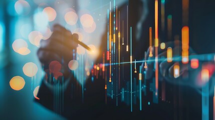 Leinwandbilder - Businessman draw growth graph analysing stock market profit on global business investment. Banking, financial planning management strategy for business growth and success on data netwo : Generative AI