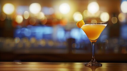 Fototapete - A cocktail on a wooden bar table : Generative AI