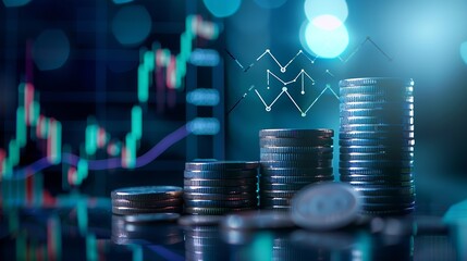 Fototapete - coin stack with growth chart for financial and banking concept. investing economic growing. : Generative AI