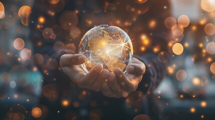 Leinwandbilder - Businessman holding global network connection on social networking and customer data analytics, Business strategy and smart intelligence, digital marketing, Technology and global busin : Generative AI