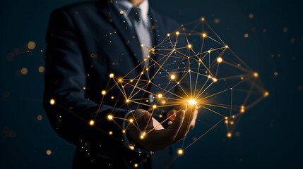 Leinwandbilder - Businessman holding global network connection on social networking and customer data analytics, Business strategy and smart intelligence, digital marketing, Technology and global busin : Generative AI