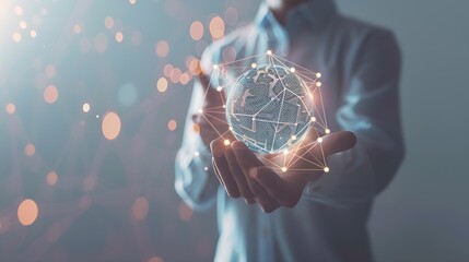Leinwandbilder - Businessman holding global network connection on social networking and customer data analytics, Business strategy and smart intelligence, digital marketing, Technology and global busin : Generative AI