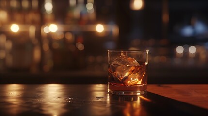 Poster - dark brown top of bar and free space for your glass : Generative AI