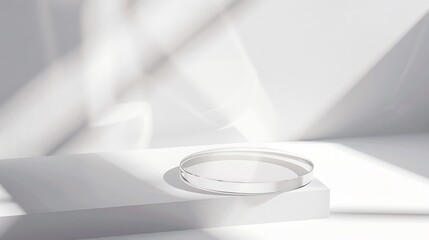 Aufkleber - Pedestal shadow display glass podium acrylic block platform for product presentation transparent geometric stand for cosmetics mockup scene with sunlight and shadow Minimal cosmetic ba : Generative AI