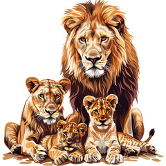 Canvas Print - A family Of Lions Illustration