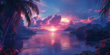 Beautiful Tropical Scene Sunset Over The Sea Background