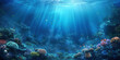 Underwater scene coral reef with fish with rays of light and sun