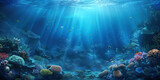 Fototapeta Do akwarium - Underwater scene coral reef with fish with rays of light and sun