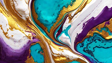 Abstract Marble Texture Ripple Pattern Gold, Purple, White And Turquoise Blue Color Background