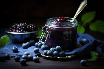 Wall Mural - Homemade delicious and fresh blueberry fruit jam