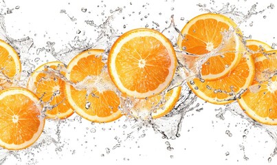 fresh orange slices with water splash on white background 