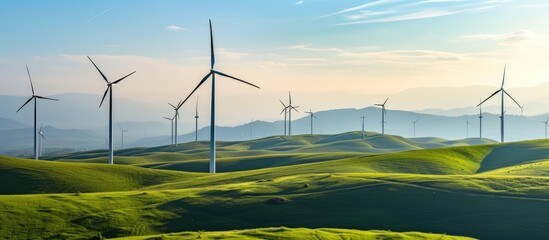 Clean energy generated from wind turbines used for electricity production.