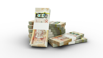 Wall Mural - Stacks of 5000 Jamaican dollar notes. bundles of Jamaica currency notes isolated on transparent background