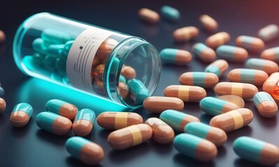 Poster - Pills, tablets and medicine drugs, colorful capsules with remedy filler