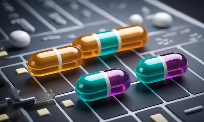 Poster - Pills, tablets and medicine drugs, colorful capsules with remedy filler