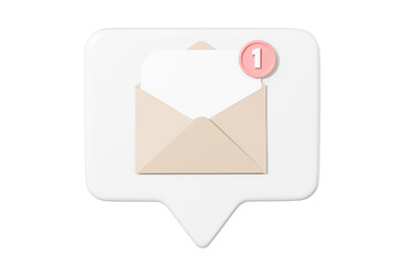 Fototapete - 3d Mail envelope icon with notification new message sign icon. Minimal email letter with notification red bubble unread icon. message mailbox concept 3d icon. isolated purple background 3d rendering.
