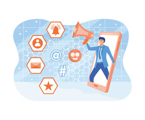 Poster - social media influencer design concept showing people bringing likes and reactions for get engagemen