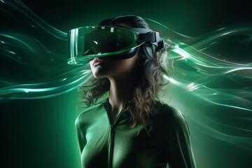 Sticker - teenage girl wearing virtual reality glasses at night 