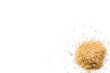 Close-up of a heap of organic raw brown sugar isolated on a transparent background with shadow from above, top view, png