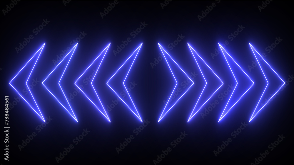 Glowing blue neon two counter arrows approaching each other ...