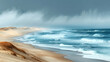 © Az_Background - serene seaside landscape, crashing waves, sandy shores, calming, pastel, coastal, tranquil photography