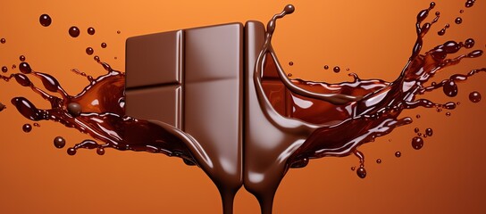 Wall Mural - partially melted chocolate creates a chocolate splash effect on an orange background