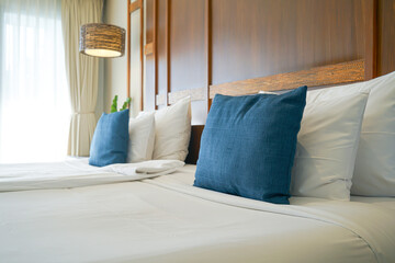 Sticker - comfortable pillows and white pillows on bed