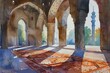watercolour painting, Mosque