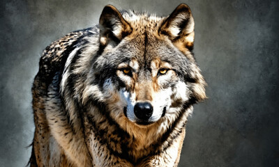 Fantasy Illustration of a wild animal wolf. Digital art style wallpaper background.