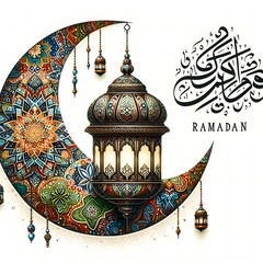 Wall Mural - 3d painting of Islamic lantern Eid lamps with the word Ramadan wallpaper