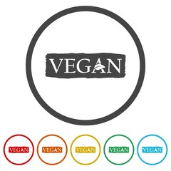 Canvas Print -  Vegan Label icon. Set icons in color circle buttons