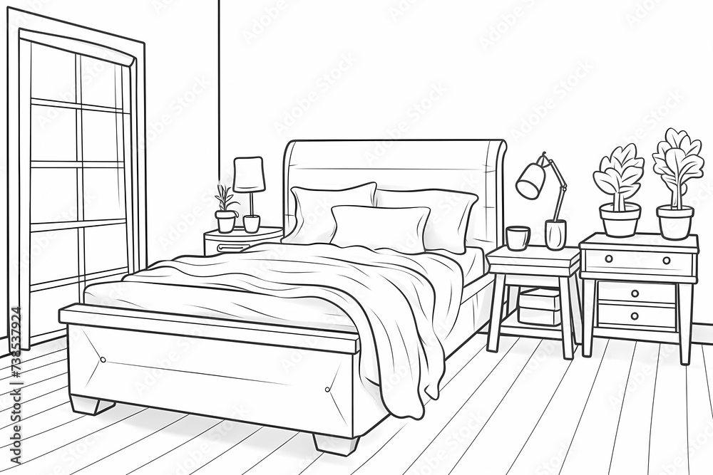 printable picture, coloring book with cozy rooms Stock Illustration ...