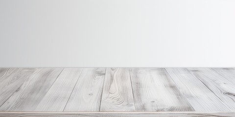 Wall Mural - Wooden desk space with rustic white or gray plank on white backdrop.