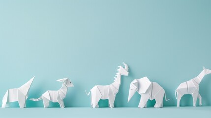 Aufkleber - White origami animals on a clean background craft