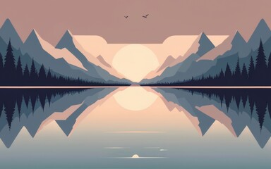 Wall Mural - A minimalistic background of a calm lake, emphasizing simplicity through clean lines and neutral hues. 